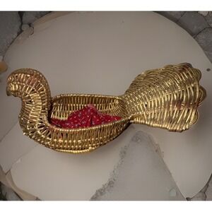 Vintage Woven Wicker Rattan MCM Bird Centerpiece Planter